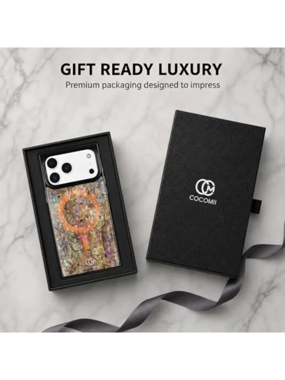 Stylish Rectangle iPhone 17 Pro Max Case - Eclipse Abalone Shell Design